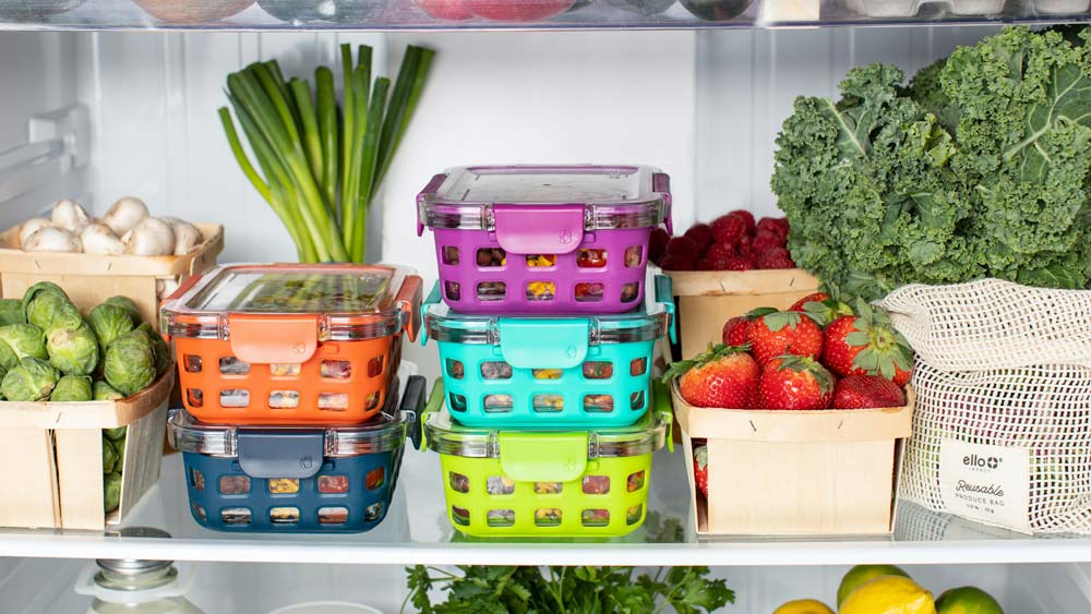 The interior of a refrigerator, full of fresh fruits and veggies